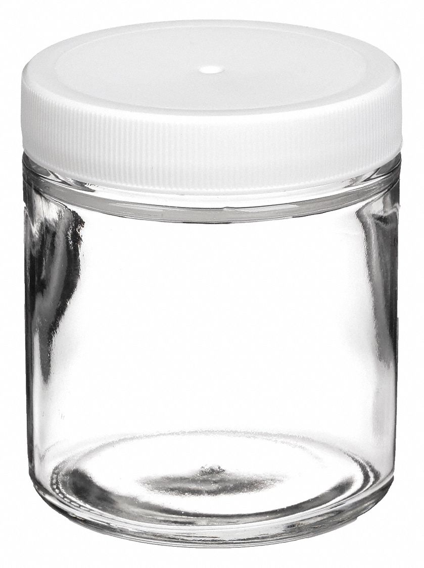 Jar: Glass, 120 mL Capacity - mL, 4 fl oz Capacity - oz, Closure Included, 60 mm Body Dia, Sampling