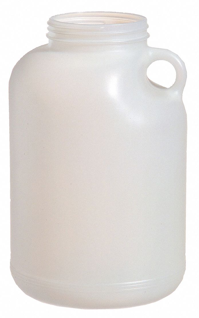 Jug: 3.84 L Capacity - mL, 1 gal Capacity - oz, Screw On, HDPE, Blow Molded Handle, Includes Closure