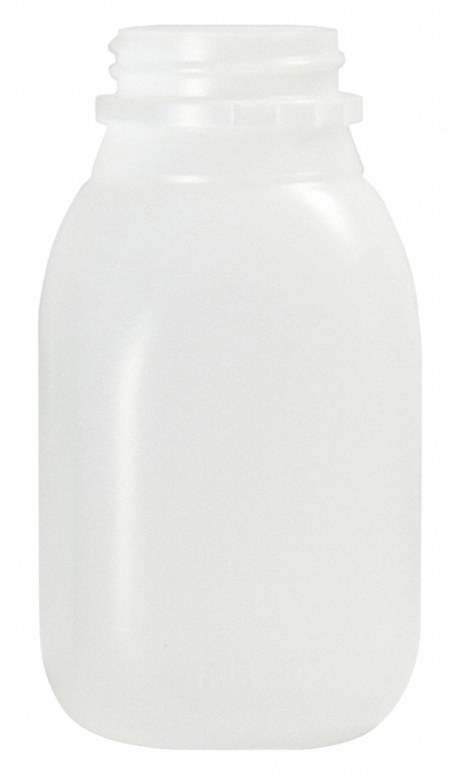Jug: 240 mL Capacity - mL, 8 fl oz Capacity - oz, Screw On, HDPE, No Handle Handle, Natural, Square