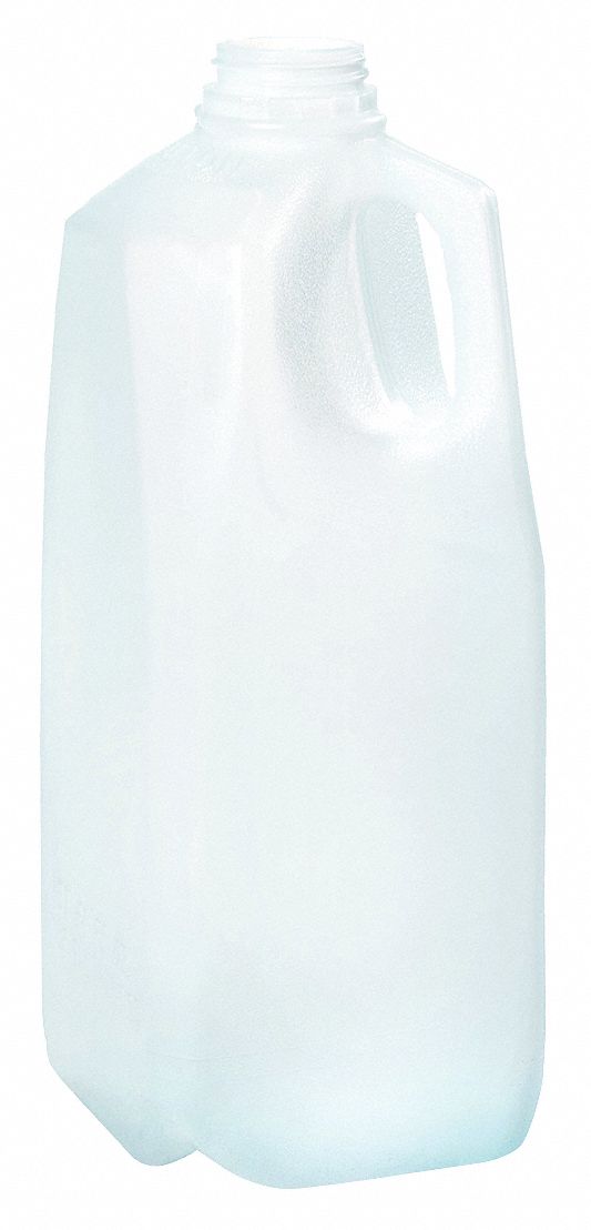 Jug: 1.92 L Capacity - mL, 64 fl oz Capacity - oz, Screw On, HDPE, No Handle Handle, Natural, Square