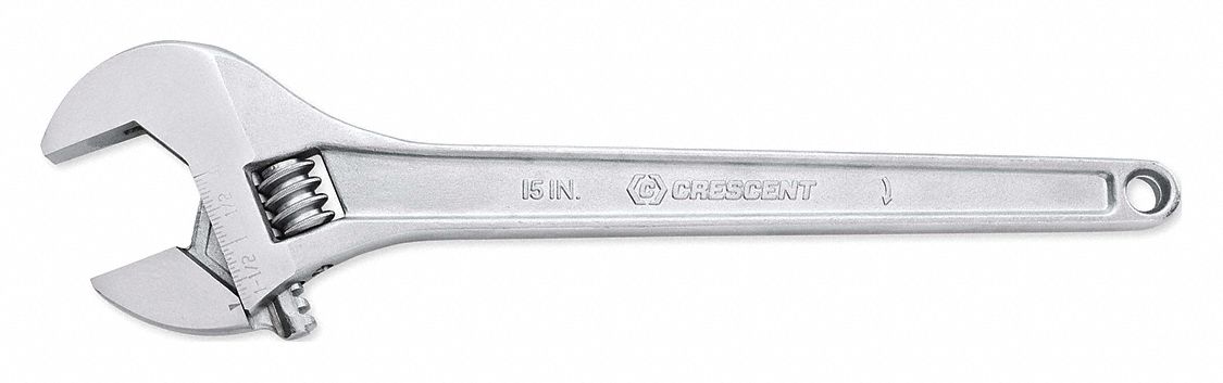 Adjustable Wrench, 15 in., Chrome Finish