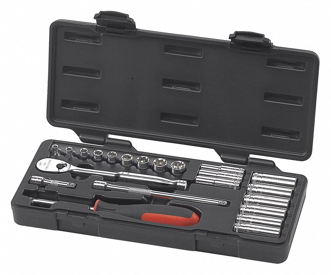 Metric Socket Set, 22 pc., 1/4in Drive