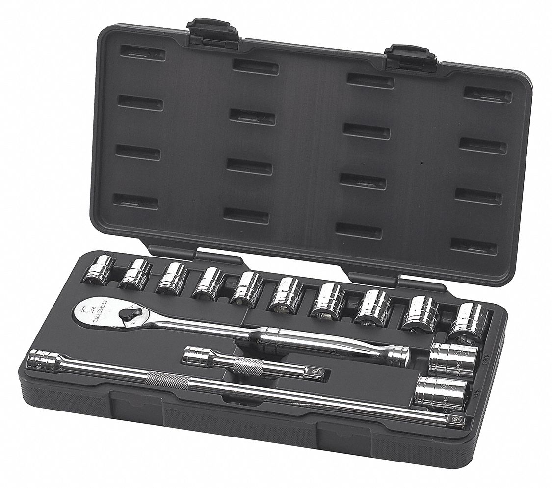 SAE Socket Set, 15 pc., 1/2in Drive