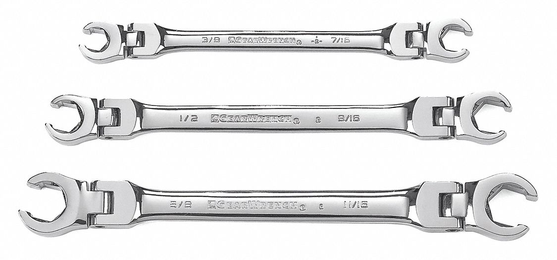 GEARWRENCH Flex Flare Nut Wrench Set,SAE,3 pc., Alloy Steel, Chrome