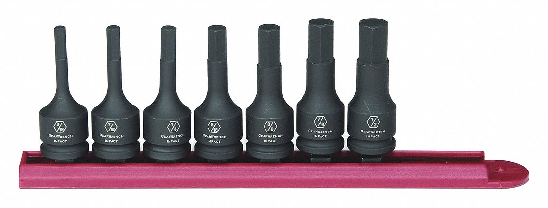 Impact Hex Socket Set SAE, 7 Pc., 3/8in Dr