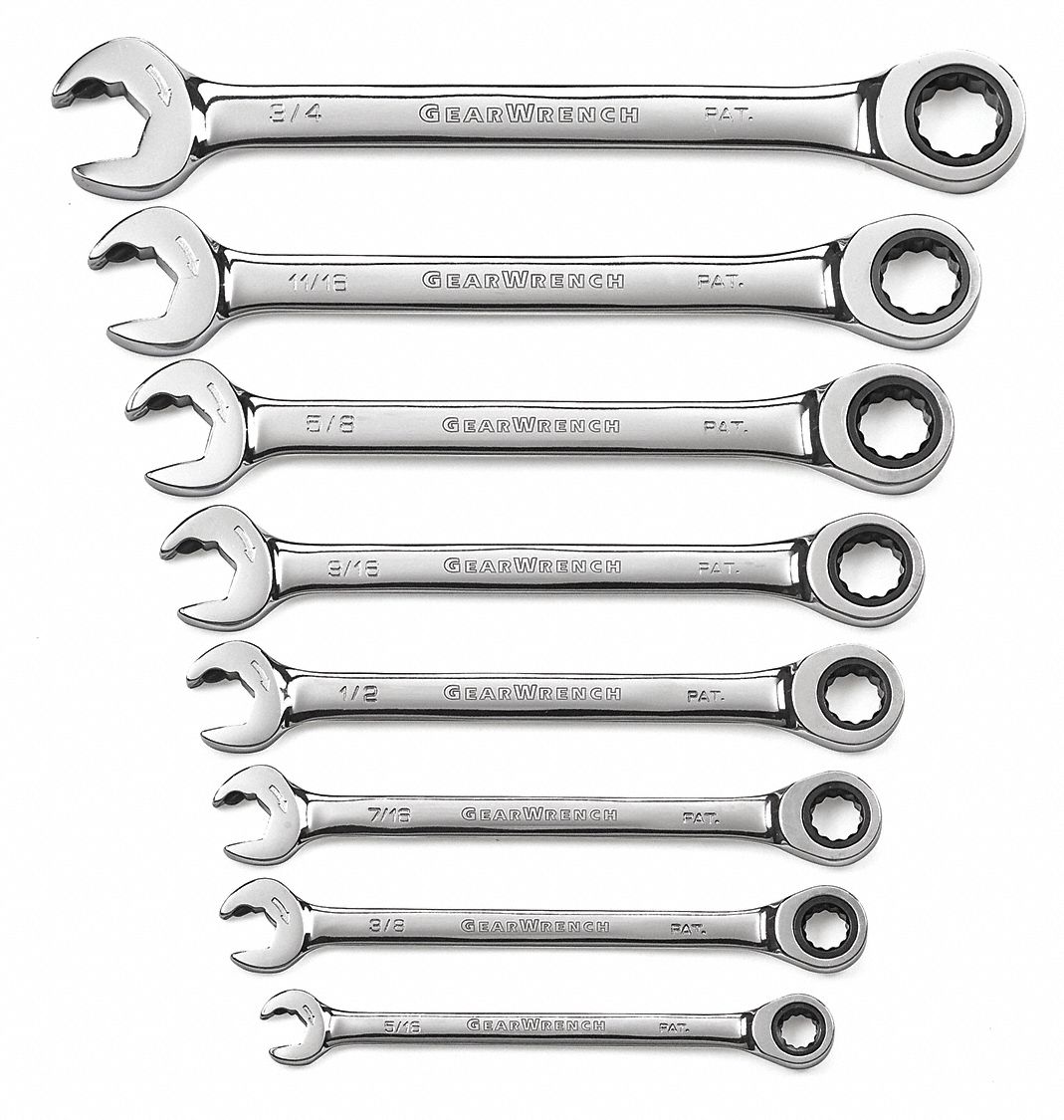 Ratcheting Wrench Set, 8 pc, Open End, SAE