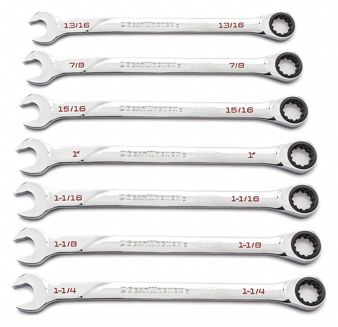 Combination Ratcheting Wrench, 7pc, XL, SAE