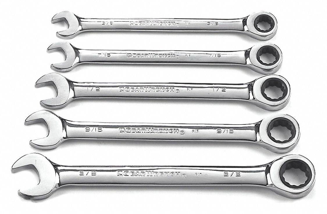 Combination Ratcheting Wrench, 5 pc., SAE