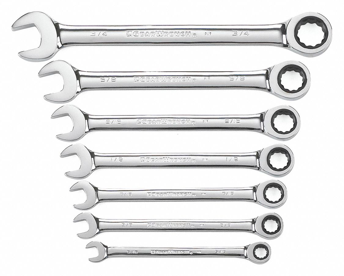 Combination Ratcheting Wrench, 7 pc., SAE