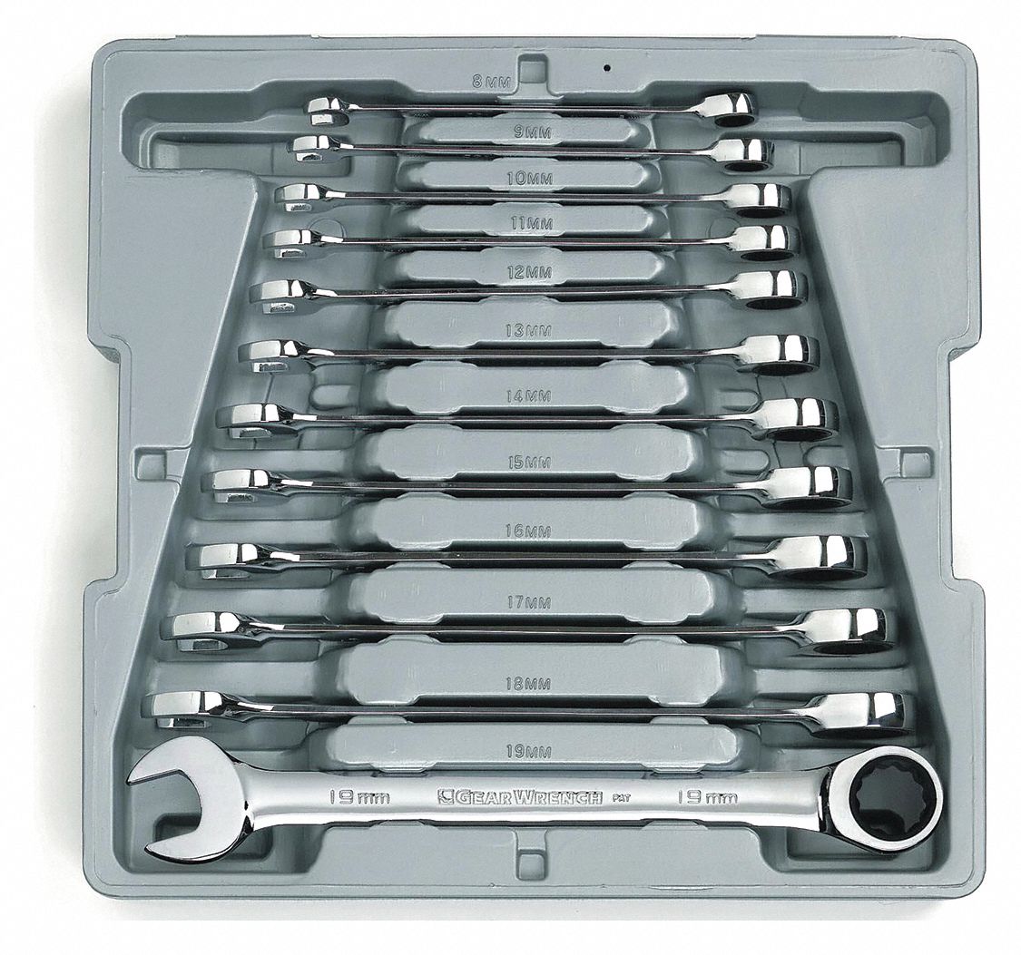 GEARWRENCH, Alloy Steel, Chrome, Combination Wrench Set 41YG619412