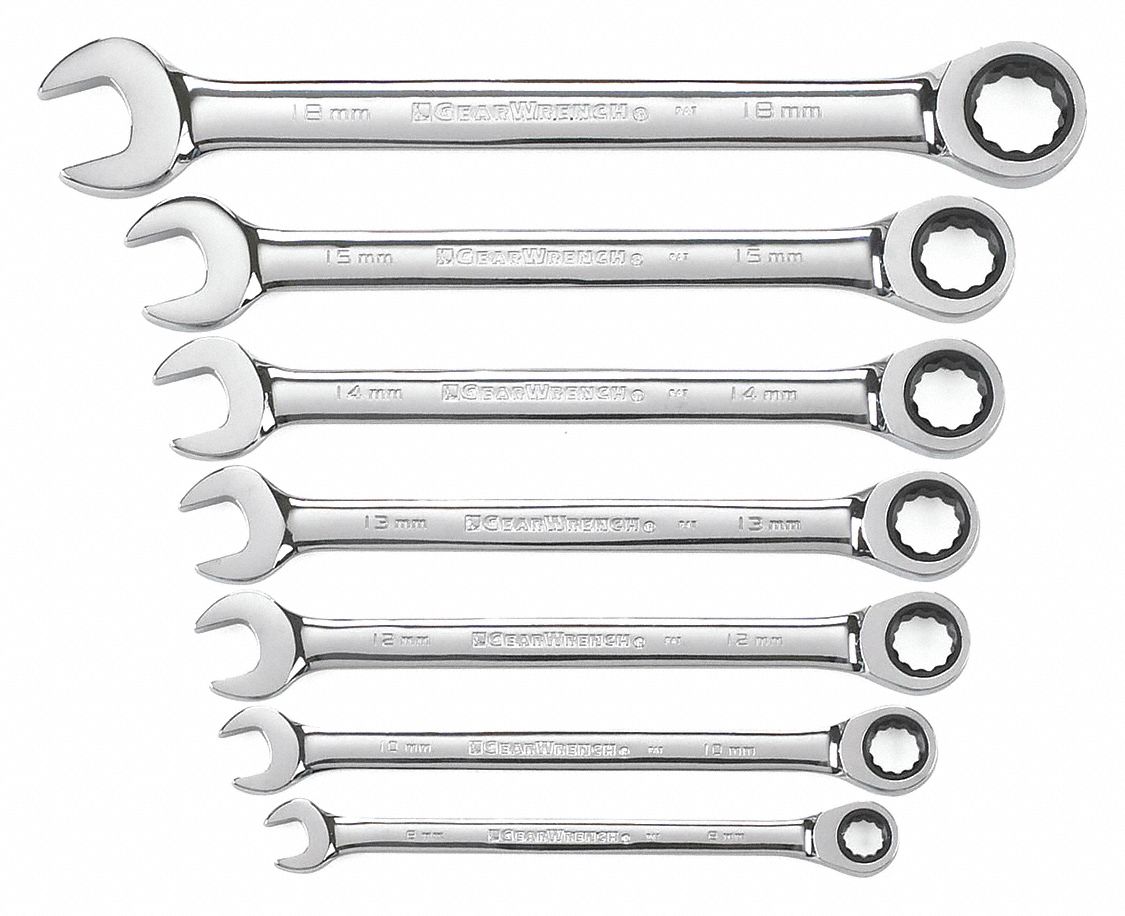 Combination Ratcheting Wrench, 7pc, Metric