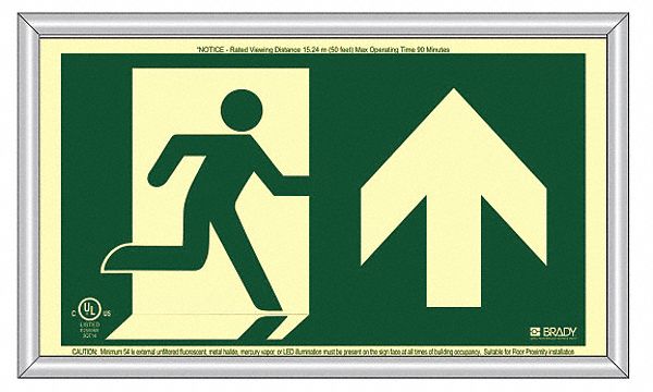EXIT SIGN, RUNNING MAN ARROW UP, SURFACE MOUNT, 15 X 8 1/8 IN