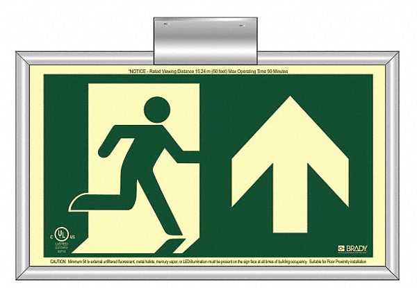 EXIT SIGN, RUNNING MAN ARROW UP, UNIVERSAL MOUNT, 15 X 8 1/8 IN