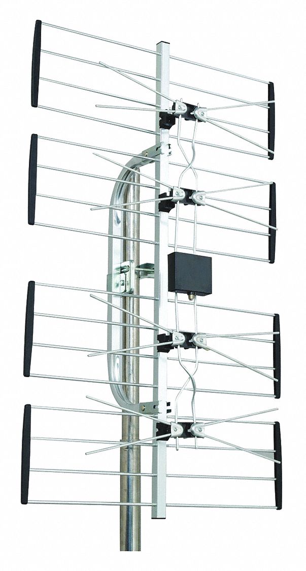 OUTDOOR HDTV ANTENNA, WITH U-PIPE, UHF/VHF, WATERPROOF, SILVER, 4 X 21 X 33 IN, ALUMINUM