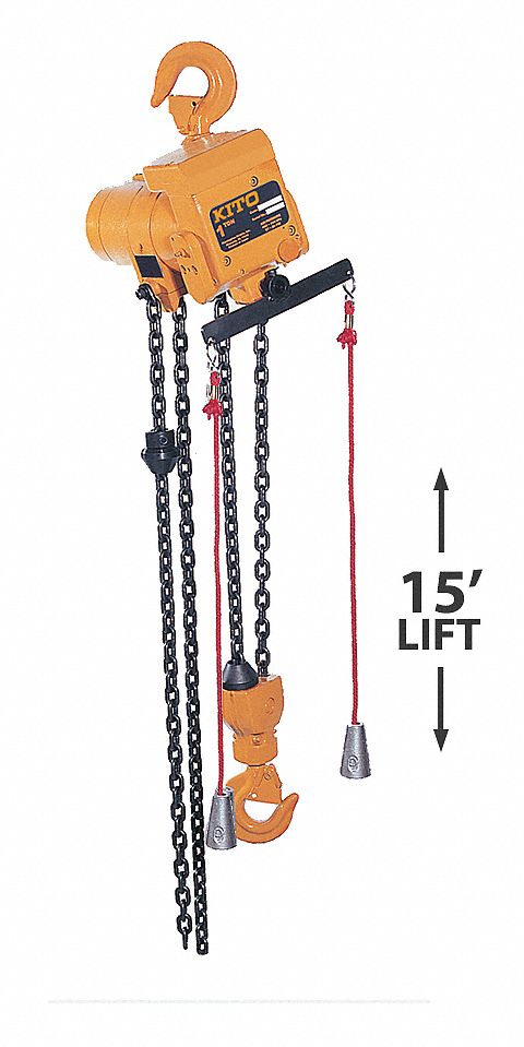 AIR HOIST, CORD CONTROL, HOOK MOUNT, LD CAP 0.25 TON, 15 FT LIFT, 32 FPM, YELLOW