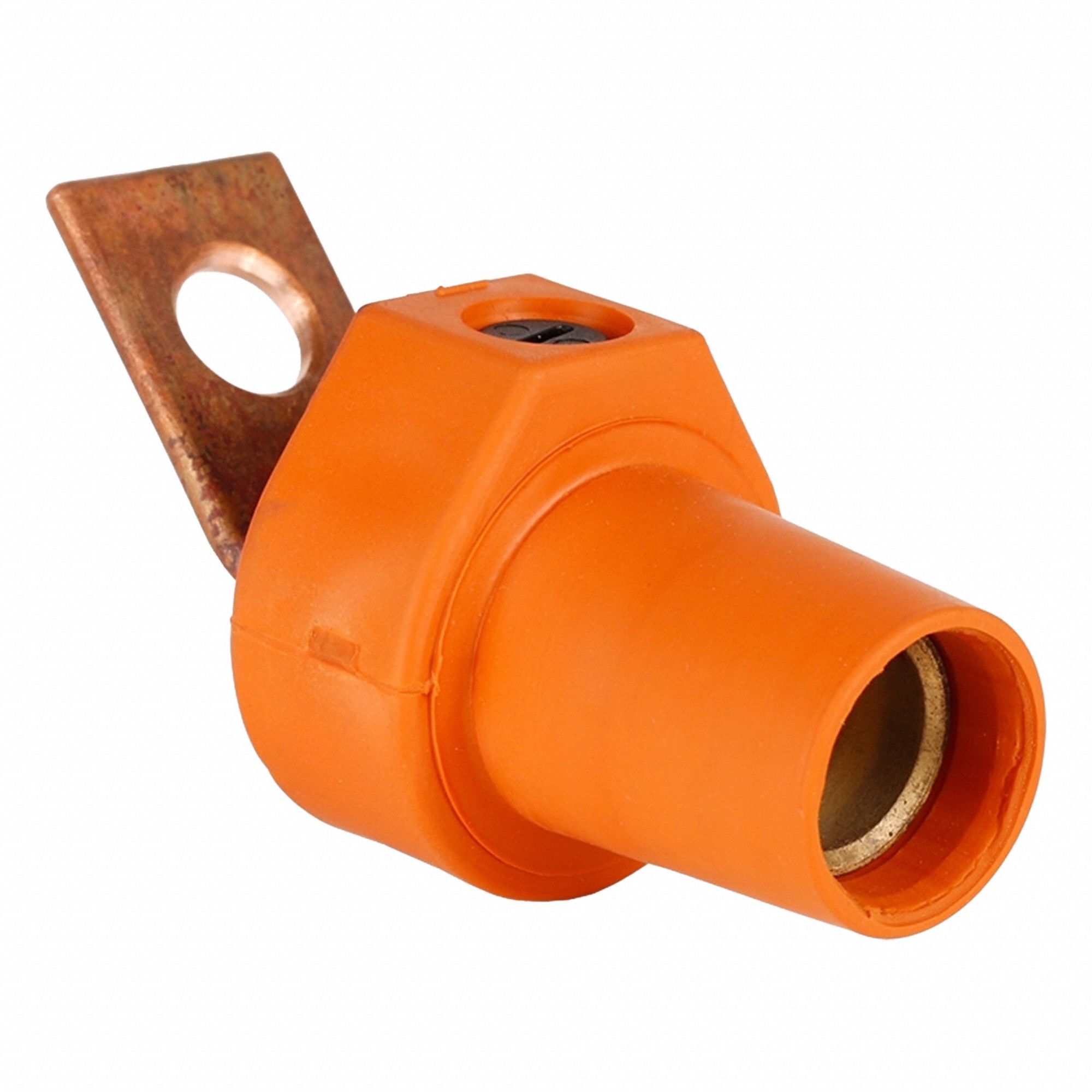 Terminal Connector: For Male Plugs, 400 A, Angled, Orange, Round, Threaded Mounting