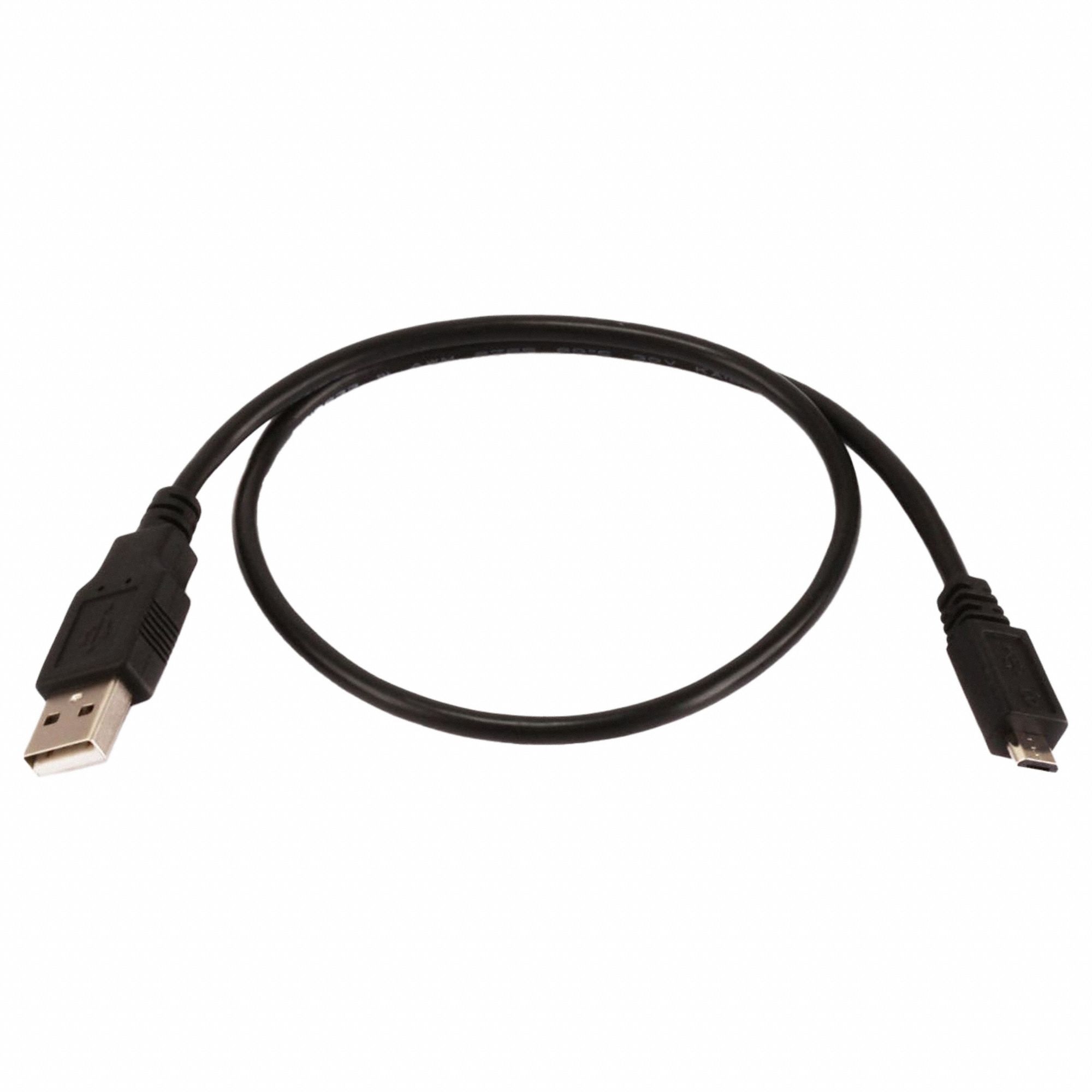 Standard USB Cable: Type A End 1, Micro B End 2, Black, 18 in Lg, 2.0 USB Specification