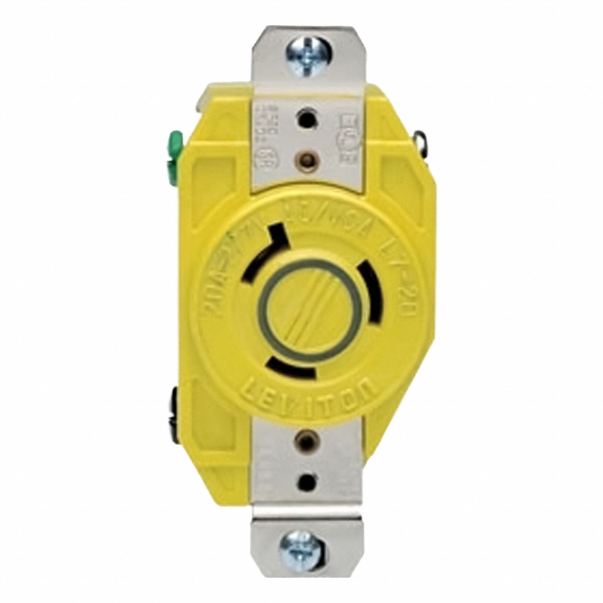 Flush Mounting Lock Receptacle: L7-20R, 20 A, 277V AC, Yellow, 2 Poles, Shrouded