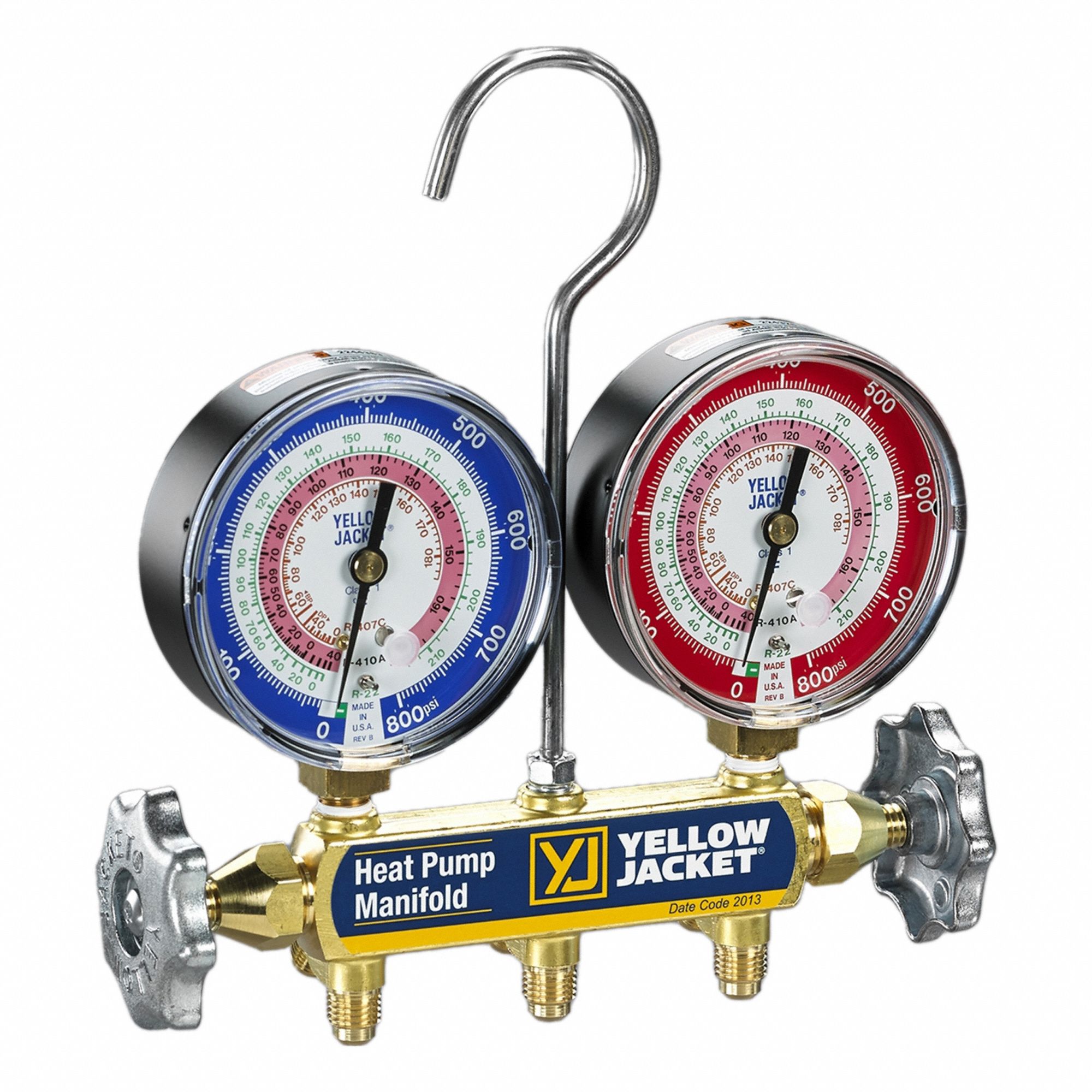 Manifold Gauge: 2 Valves, 0 Hoses, 3 1/8 in Gauge, For R-22/R-407C/R-410A