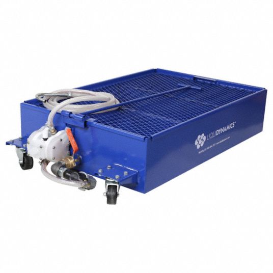 Low Profile Portable Oil Drain: Steel, 25 gal Capacity, 9 in Overall Ht, 46  in Overall Lg, Blue