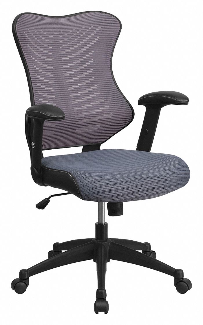 Office Chair: Kale, Ht, Gray, Mesh Material, 24 in Back Ht, 21 in Seat Wd
