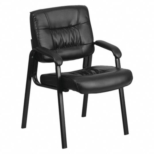 FLASH FURNITURE Side Chair: Fixed Arm, Black, Leather, 250 lb Wt ...