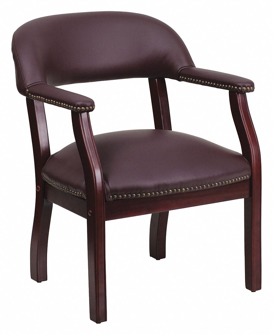Captain's Chair: Red, Mahogany, 0 Casters/Glides, 24 in Overall Wd, 19 in Seat Wd