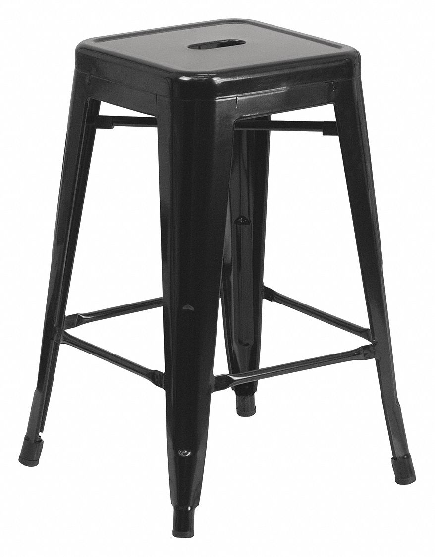 Stool: 24 in Overall Ht, 12 in Seat Wd, 24 in min to 24 in max, No Backrest, Black