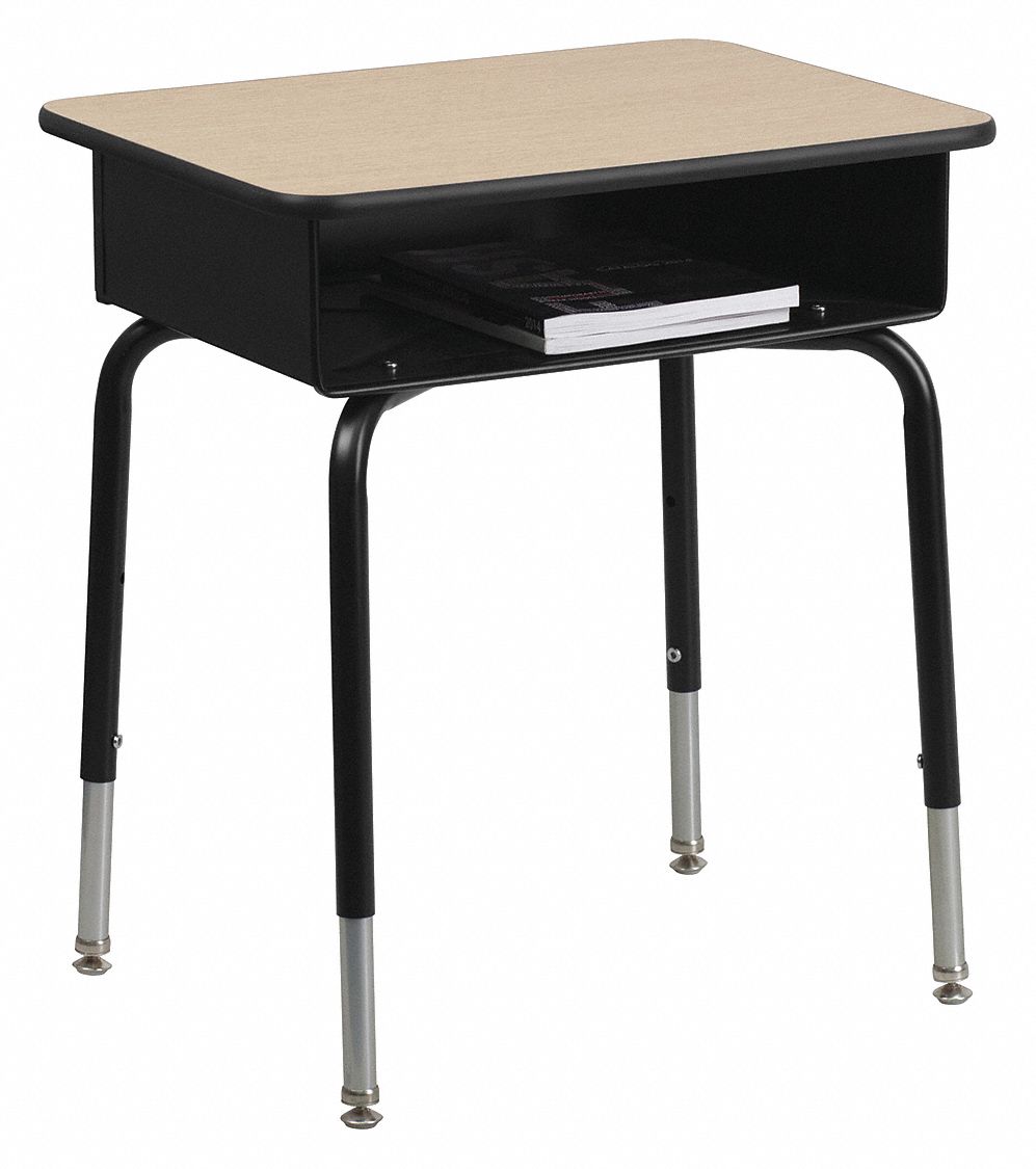 Student Desk: 31 1/4 in, 24 in Overall Wd, 18 in Overall Dp, Oak, Wood, Steel