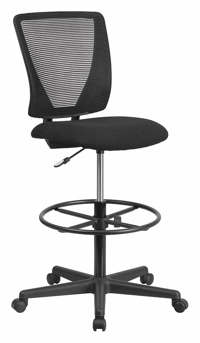 FLASH FURNITURE Draft Chair, Drafting Chair, Black, Mesh, 25 in to 30