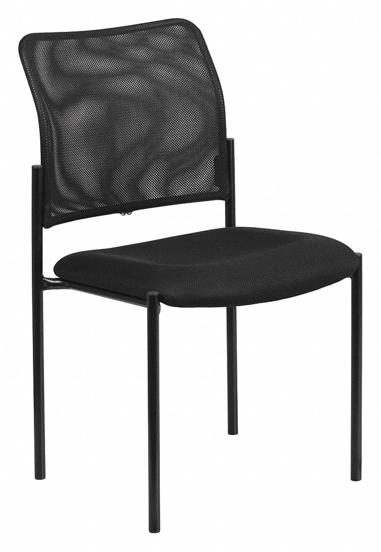 Frame Chair: Black, Black, 4 Casters/Glides, Lumbar Support, 19 3/4 in Overall Wd