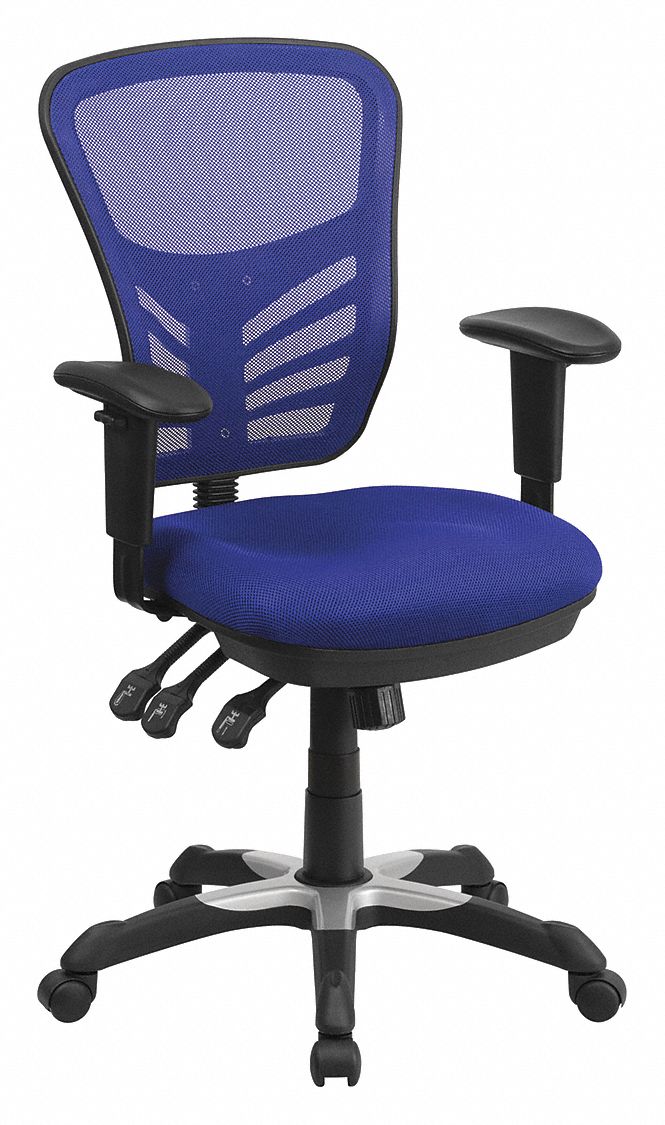 Office Chair: Nicholas, Ht, Blue, Mesh Material, 18 1/2 in Back Ht, 18 in Seat Dp