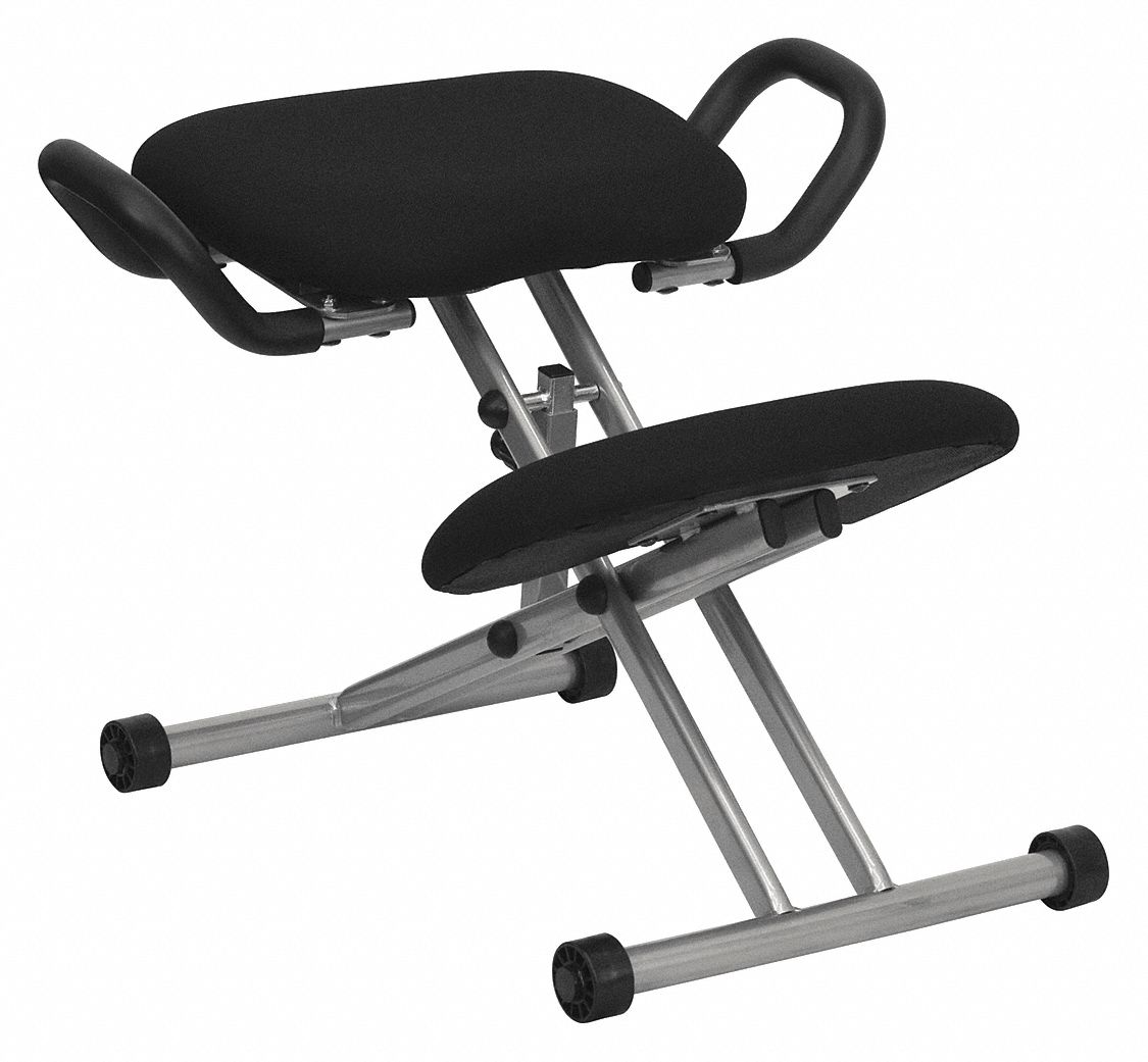 Kneeling Chair: 26 in Max Overall Ht, 25 in Overall Wd, Glides, Black, 16 in Seat Wd