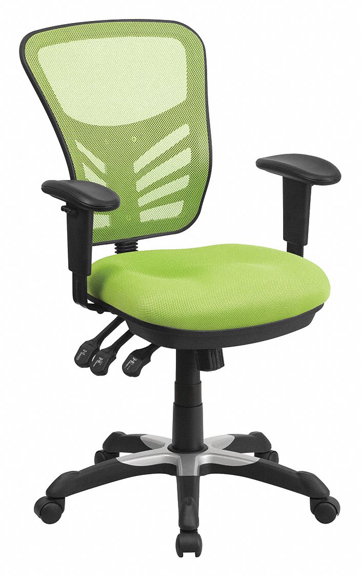 Office Chair: Nicholas, Ht, Green, Mesh Material, 18 1/2 in Back Ht, 18 in Seat Dp
