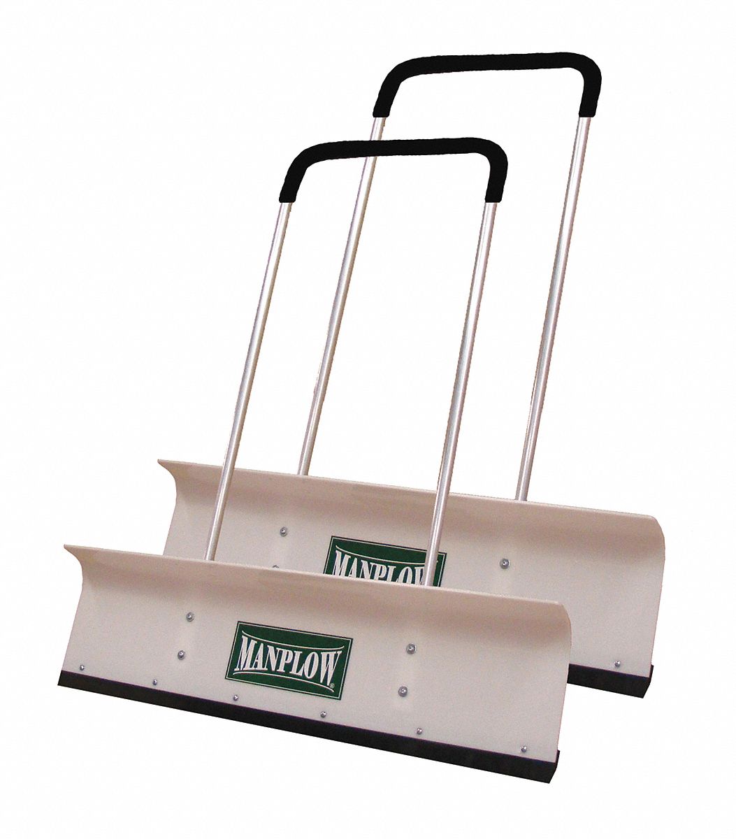SNOW PUSHER, PLASTIC, 13 IN BLADE L, 42 IN BLADE W, 0.19 IN GAUGE, 48 IN HANDLE L, 2 PK