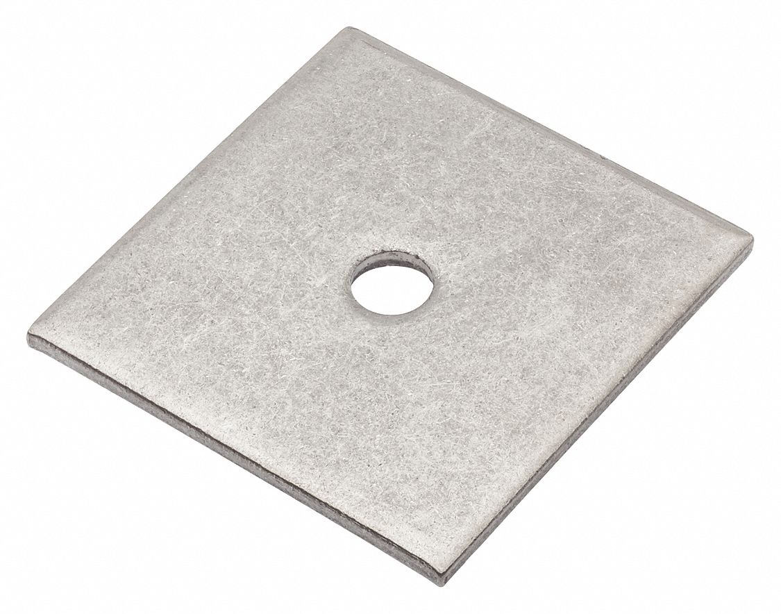 GRAINGER APPROVED Square Washer For Screw Size 1/4 in, Stainless Steel, Plain, 0.313 in In Dia