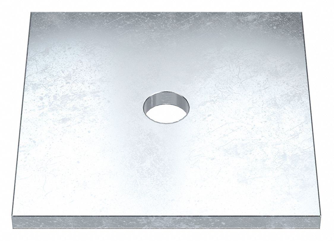 Square Washer: Case Hardened, Zinc Plated, Steel, 1/4 in Screw Sz, 0.313 in In Dia, 2 in Washer Lg