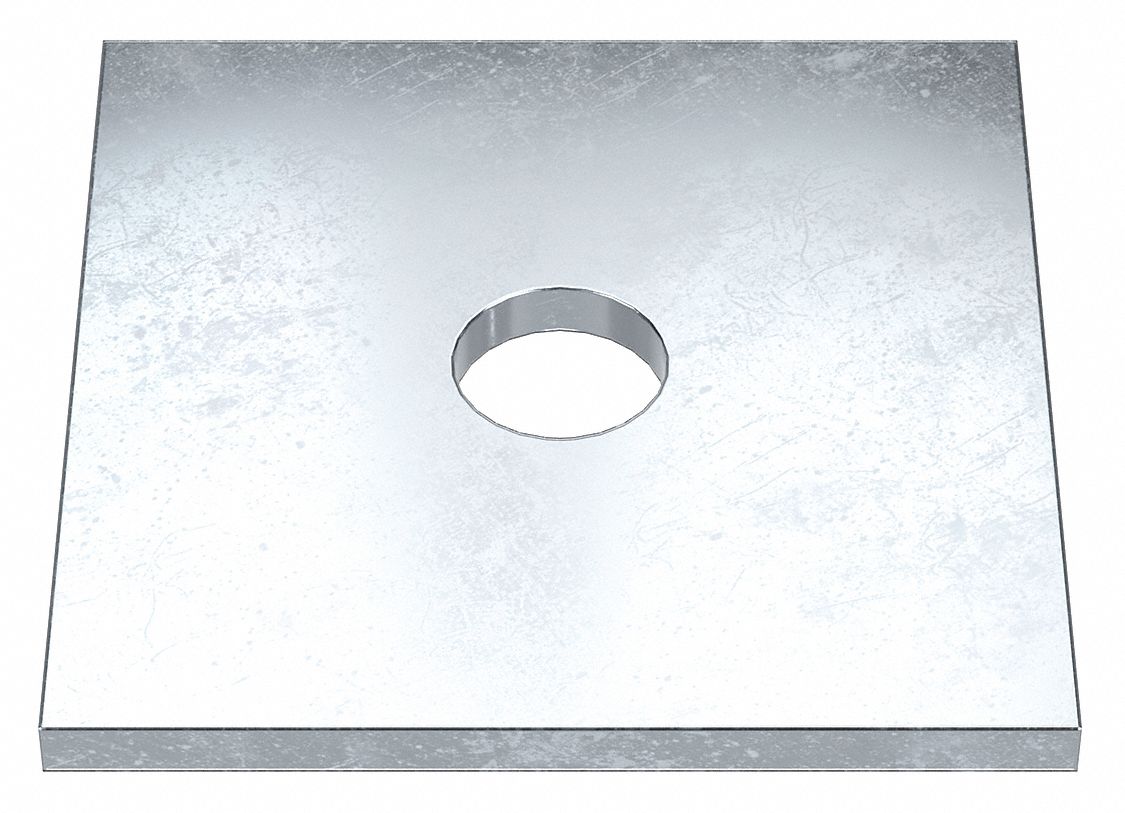 Square Washer: Case Hardened, Zinc Plated, Steel, 3/8 in Screw Sz, 0.438 in In Dia, 2 in Washer Lg