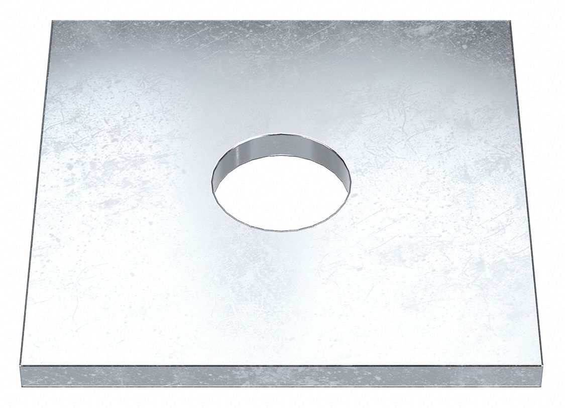 Square Washer: Case Hardened, Zinc Plated, Steel, 1/2 in Screw Sz, 0.563 in In Dia, 2 in Washer Lg