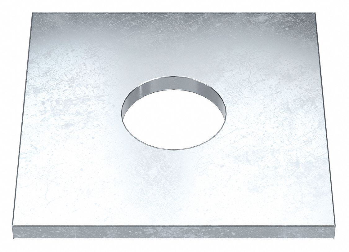 Square Washer: Case Hardened, Zinc Plated, Steel, 5/8 in Screw Sz, 0.688 in In Dia, 2 in Washer Lg