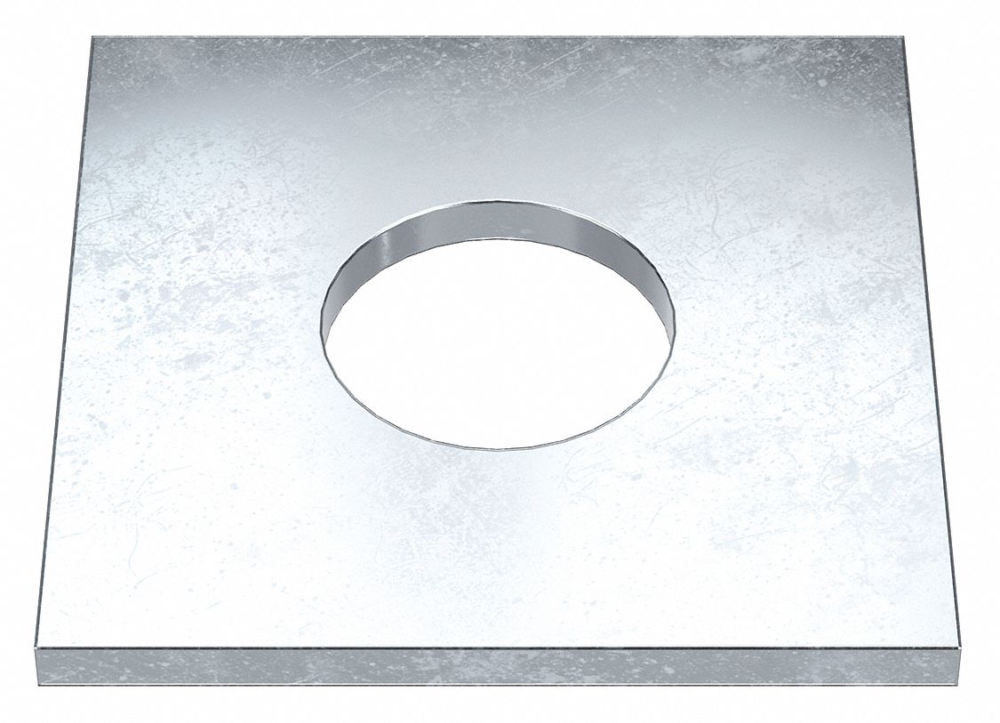 Square Washer: Case Hardened, Zinc Plated, Steel, 3/4 in Screw Sz, 0.813 in In Dia, 2 in Washer Lg