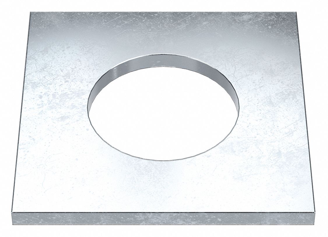 Square Washer: Case Hardened, Zinc Plated, Steel, 1 in Screw Sz, 1.063 in In Dia, 0.128 in Max Thick