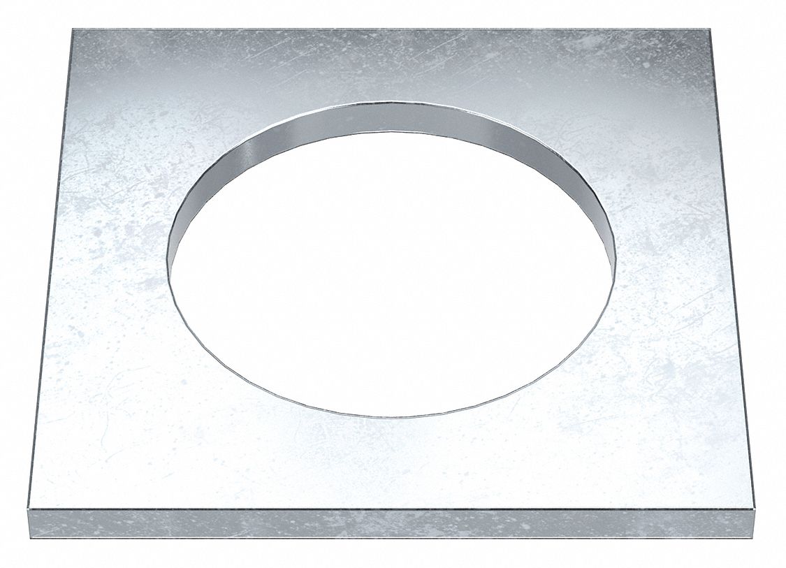 Square Washer: Case Hardened, Zinc Plated, Steel, 1 1/4 in Screw Sz, 1.313 in In Dia, 2 in Washer Lg