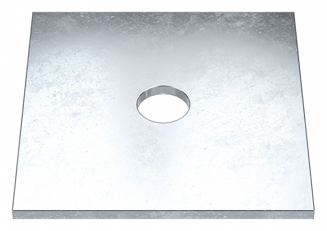 Square Washer: Case Hardened, Zinc Plated, Steel, 1/2 in Screw Sz, 0.563 in In Dia, 3 in Washer Lg