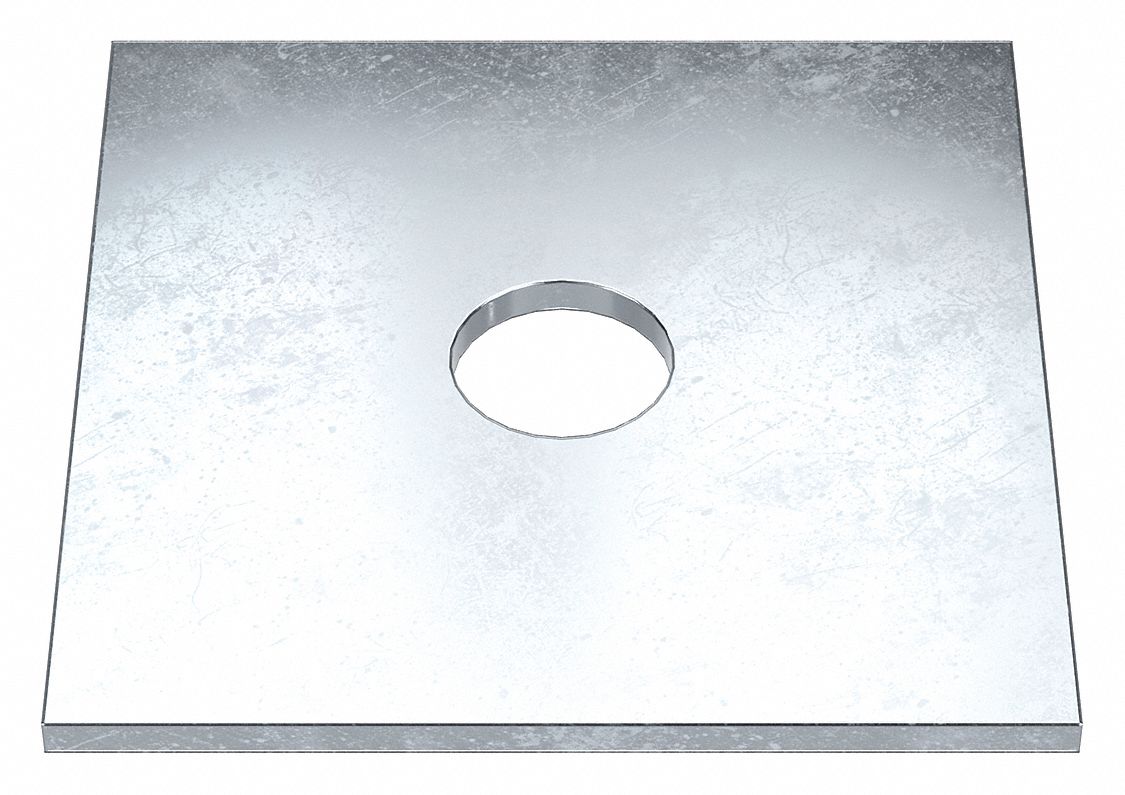 Square Washer: Case Hardened, Zinc Plated, Steel, 5/8 in Screw Sz, 0.688 in In Dia, 3 in Washer Lg
