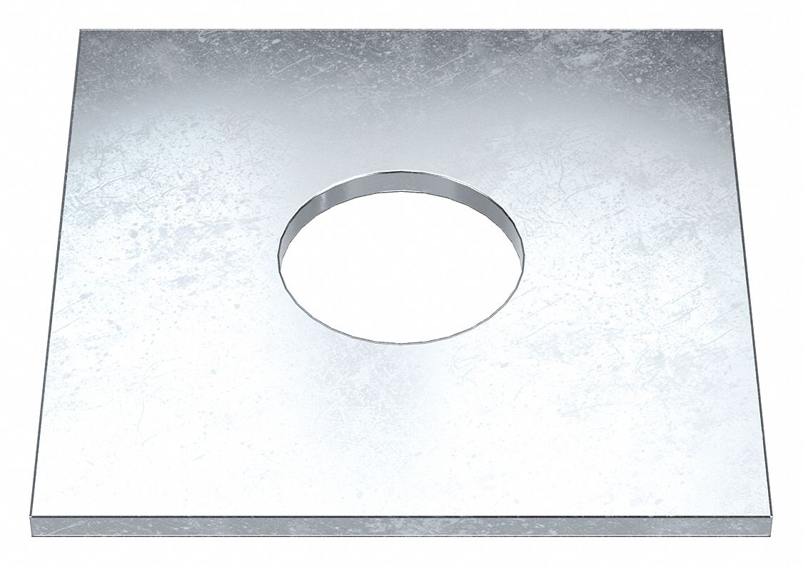 Square Washer: Case Hardened, Zinc Plated, Steel, 1 in Screw Sz, 1.063 in In Dia, 0.128 in Max Thick