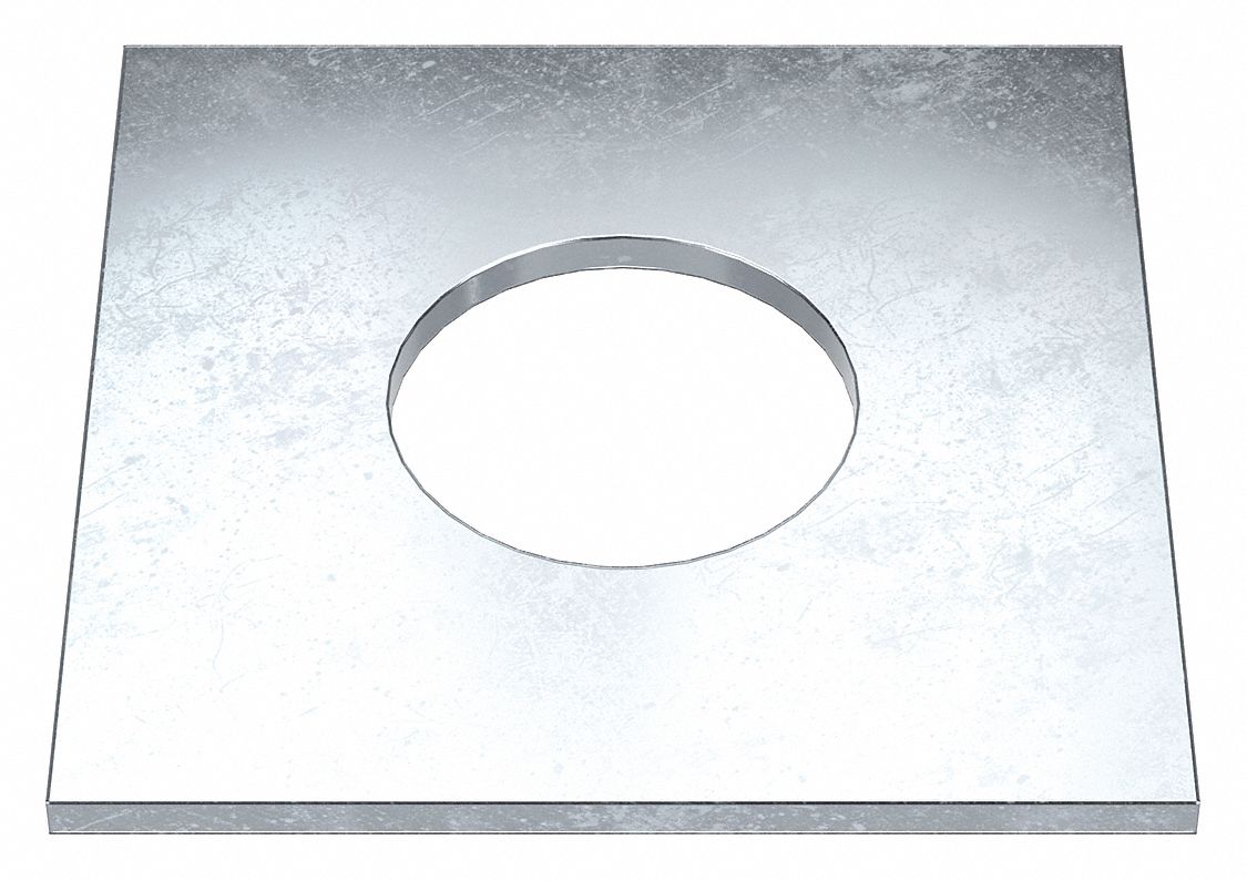 Square Washer: Case Hardened, Zinc Plated, Steel, 1 1/4 in Screw Sz, 1.313 in In Dia, 3 in Washer Lg