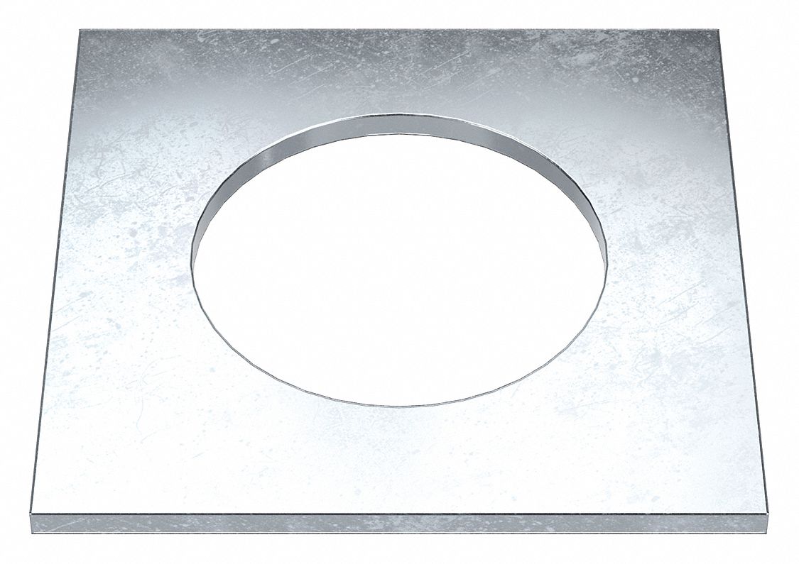 Square Washer: Case Hardened, Zinc Plated, Steel, 1 3/4 in Screw Sz, 1.813 in In Dia, 3 in Washer Lg