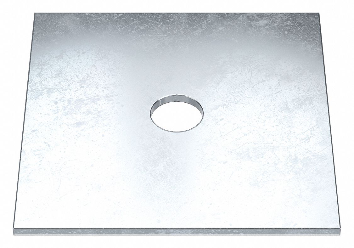 Square Washer: Case Hardened, Zinc Plated, Steel, 5/8 in Screw Sz, 0.688 in In Dia, 4 in Washer Lg