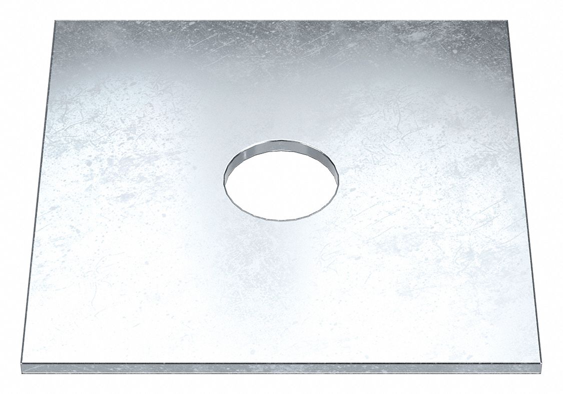 Square Washer: Case Hardened, Zinc Plated, Steel, 7/8 in Screw Sz, 0.938 in In Dia, 4 in Washer Lg